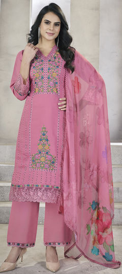 Pink and Majenta color Salwar Kameez in Viscose fabric with Embroidered, Resham, Thread work
