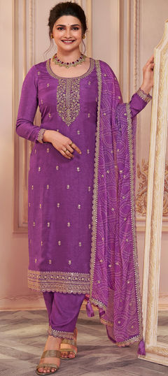 Pink and Majenta color Salwar Kameez in Georgette fabric with Embroidered, Thread, Zari work