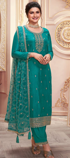 Green color Salwar Kameez in Georgette fabric with Embroidered, Thread, Zari work