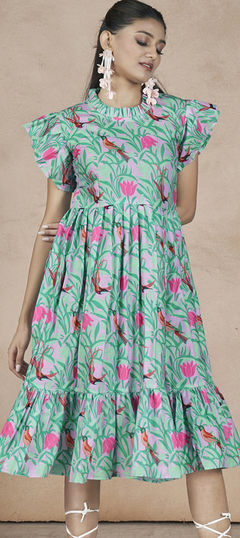 Party Wear Multicolor color Dress in Cotton fabric with Digital Print work : 1960614