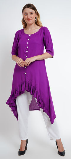 Summer Purple and Violet color Salwar Kameez in Rayon fabric with Thread work : 1960625