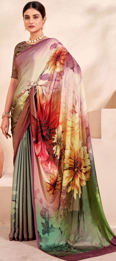 Multicolor color Saree in Crepe Silk fabric with Digital Print, Floral work