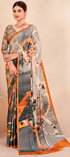 Multicolor color Saree in Crepe Silk fabric with Digital Print, Floral work