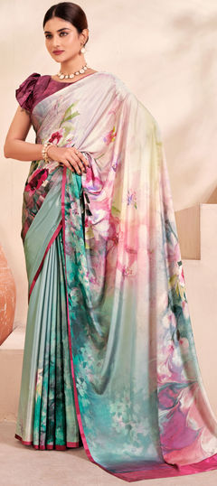 Multicolor color Saree in Crepe Silk fabric with Digital Print, Floral work