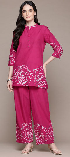 Summer Pink and Majenta color Co-ords Set in Cotton fabric with Printed work : 1960925