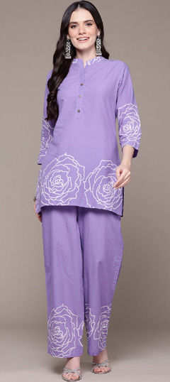 Summer Purple and Violet color Co-ords Set in Cotton fabric with Printed work : 1960926