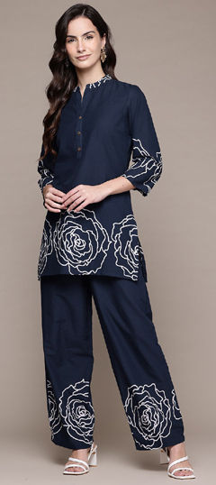 Summer Blue color Co-ords Set in Cotton fabric with Printed work : 1960927