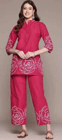 Summer Red and Maroon color Co-ords Set in Cotton fabric with Printed work : 1960928