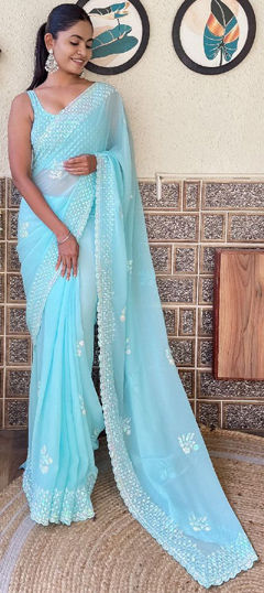 Blue color Saree in Georgette fabric with Embroidered, Sequence work