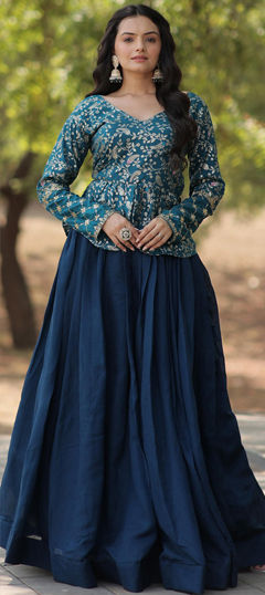 Engagement, Festive, Reception Blue color Long Lehenga Choli in Silk fabric with Sequence, Thread work : 1960980