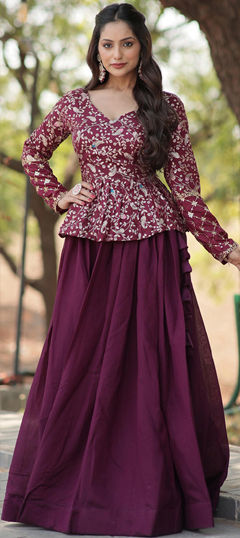 Engagement, Festive, Reception Red and Maroon color Long Lehenga Choli in Silk fabric with Sequence, Thread work : 1960981