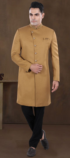 Beige and Brown color IndoWestern Dress in Viscose fabric with Embroidered, Thread work
