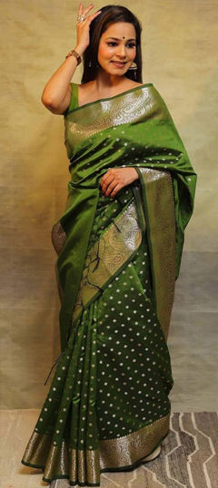 Green color Saree in Art Silk fabric with Weaving work