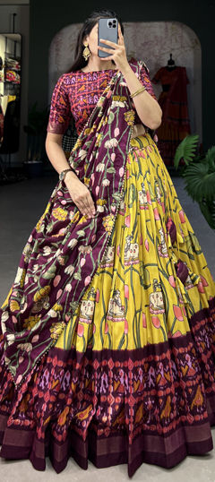 Festive, Reception Multicolor color Lehenga in Tussar Silk fabric with Flared Printed, Zari work : 1961136