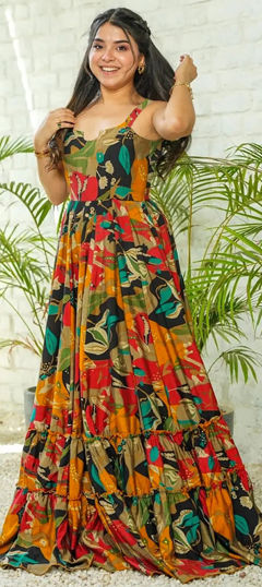 Festive, Party Wear, Reception Multicolor color Gown in Rayon fabric with Digital Print work : 1961141