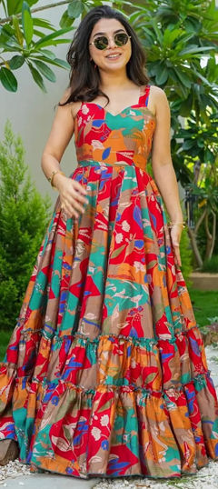 Festive, Party Wear, Reception Multicolor color Gown in Rayon fabric with Digital Print work : 1961142