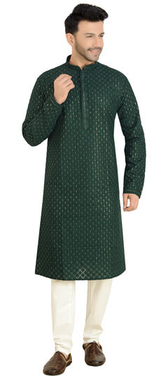Green color Kurta Pyjamas in Georgette fabric with Embroidered, Sequence work
