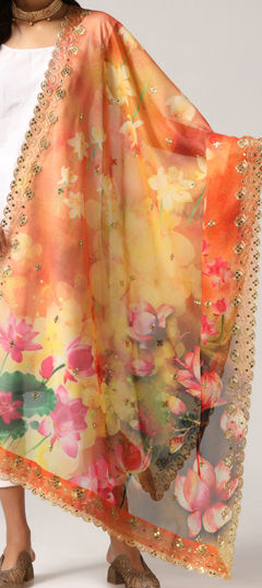 Festive, Party Wear Yellow color Dupatta in Organza Silk fabric with Digital Print, Sequence work : 1961243