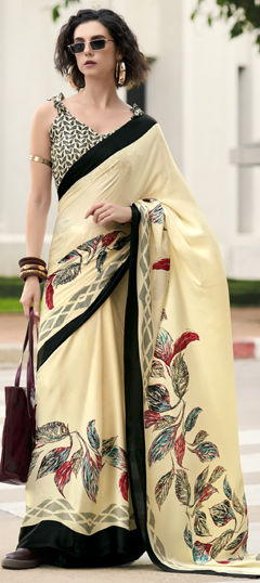 Casual, Party Wear Beige and Brown color Saree in Satin Silk fabric with Classic Printed work : 1961337