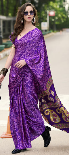 Casual, Party Wear Pink and Majenta color Saree in Satin Silk fabric with Classic Printed work : 1961338