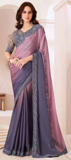 Black and Grey, Pink and Majenta color Saree in Chiffon fabric with Embroidered, Sequence, Thread work