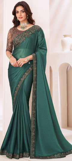 Green color Saree in Georgette fabric with Embroidered, Sequence, Thread work