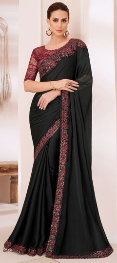 Black and Grey color Saree in Chiffon fabric with Embroidered, Sequence, Thread work