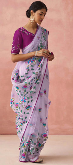 Pink and Majenta color Saree in Silk fabric with Floral, Printed, Weaving work