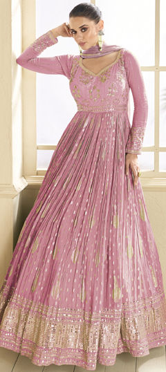 Festive, Reception, Wedding Pink and Majenta color Gown in Viscose fabric with Embroidered, Sequence, Thread work : 1961479