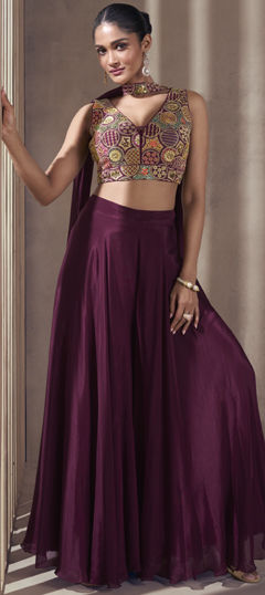 Festive, Mehendi Sangeet, Reception Purple and Violet color Salwar Kameez in Silk fabric with Palazzo Embroidered, Thread work : 1961490