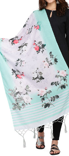 White and Off White color Dupatta in Muslin fabric with Digital Print, Floral work
