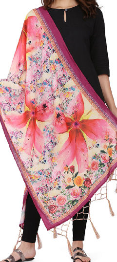 Multicolor color Dupatta in Muslin fabric with Digital Print, Floral work