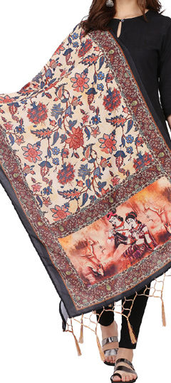 Multicolor color Dupatta in Muslin fabric with Digital Print, Floral work