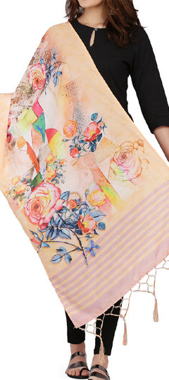 Multicolor color Dupatta in Muslin fabric with Digital Print, Floral work