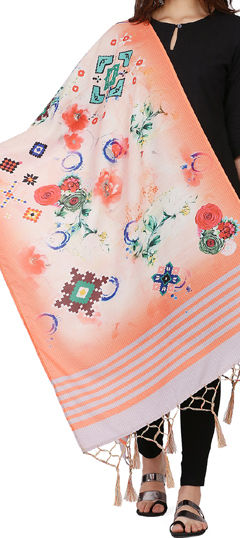 Multicolor color Dupatta in Muslin fabric with Digital Print, Floral work