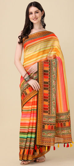 Summer Multicolor color Saree in Linen fabric with Bengali Digital Print work : 1961507