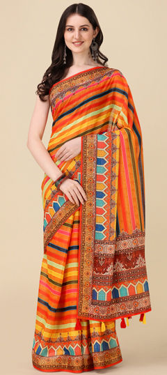 Summer Multicolor color Saree in Linen fabric with Bengali Digital Print work : 1961508