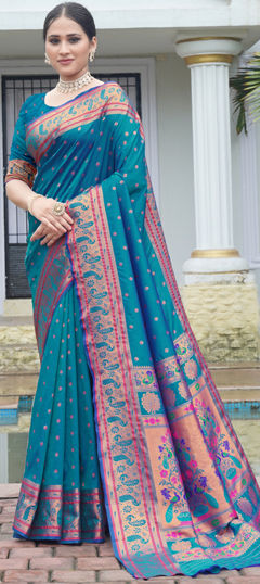 Blue color Saree in Art Silk fabric with Weaving work