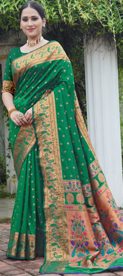 Green color Saree in Art Silk fabric with Weaving work