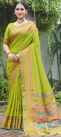 Green color Saree in Art Silk fabric with Weaving work