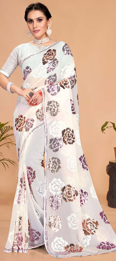 White and Off White color Saree in Georgette fabric with Sequence work