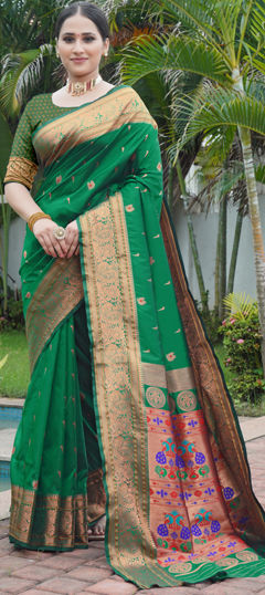 Green color Saree in Art Silk fabric with Weaving work