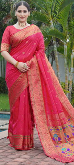 Pink and Majenta color Saree in Art Silk fabric with Weaving work