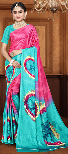 Blue color Saree in Crepe Silk fabric with Printed work