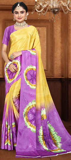 Purple and Violet color Saree in Crepe Silk fabric with Printed work