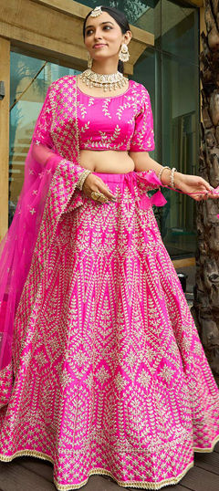 Pink and Majenta color Lehenga in Satin Silk fabric with Embroidered, Sequence, Thread, Zari work
