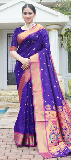 Blue color Saree in Silk fabric with Weaving work