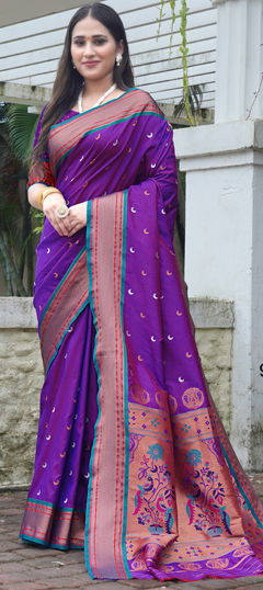 Purple and Violet color Saree in Silk fabric with Weaving work