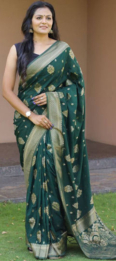 Green color Saree in Art Silk fabric with Weaving work