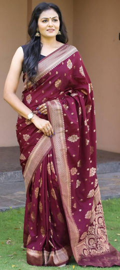 Red and Maroon color Saree in Art Silk fabric with Weaving work